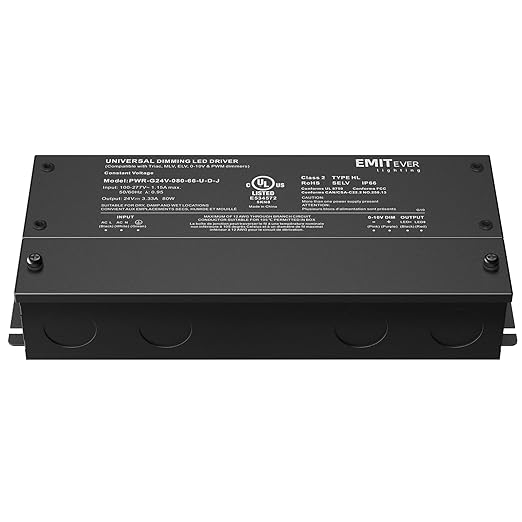 EMITEVER Dimmable Led Driver, 80W AC 110V-277V to DC 24V Transformer, 5-in-1