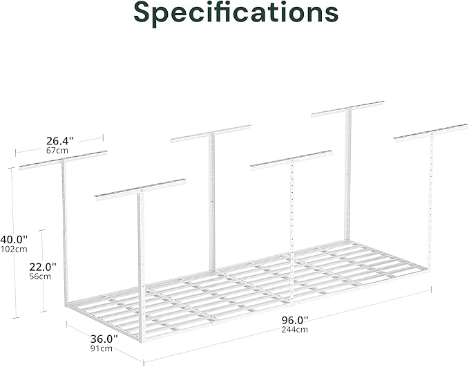 SunsGrove 3x8 Garage Storage Overhead Rack Organization, Adjustable Ceiling (...