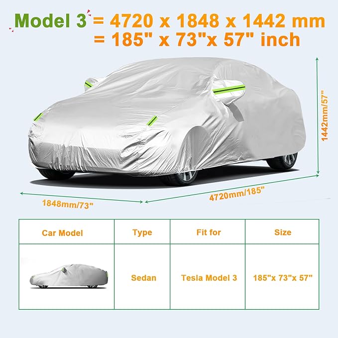 Custom Fit Car Cover for Tesla Model 3, All-Weather Protection, Anti-Scratch