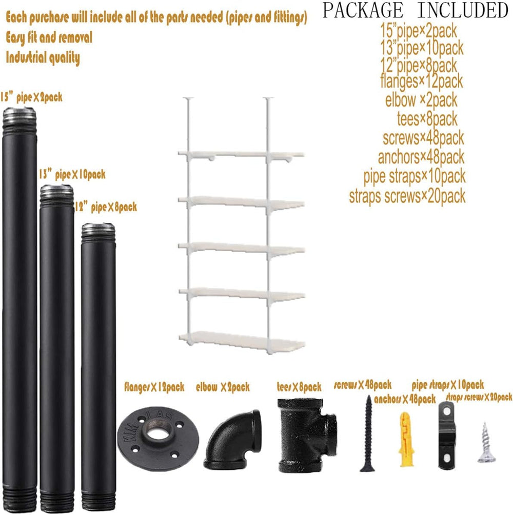 5 tier Industrial Wall Mount Iron Pipe Shelf Shelving Bracket Vintage Retro C...
