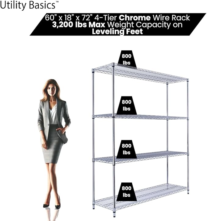 60"x18"x72" Chrome Premium Metal Steel Wire Shelving 4-Tier NS...