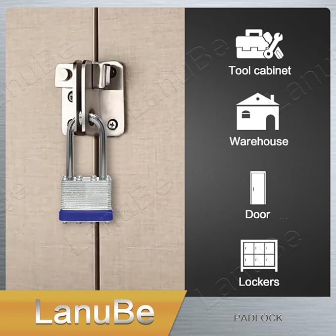 LanuBe Laminated Padlock 1-9/16inch Long Shackle 100 Pack Keyed Alike, Bulk
