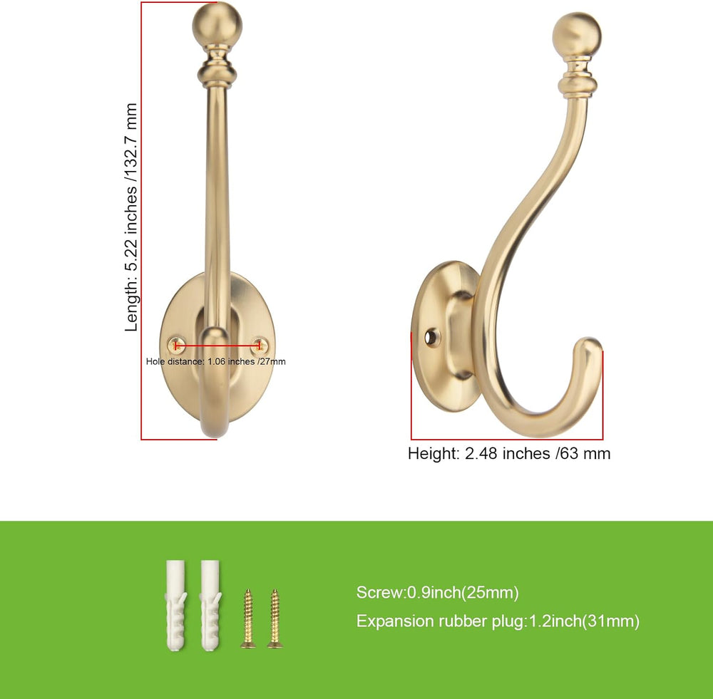 TUNNY Towel Hooks Bathroom - 5 Pack Champagne Bronze Coat Hook Robe Hooks Dec...