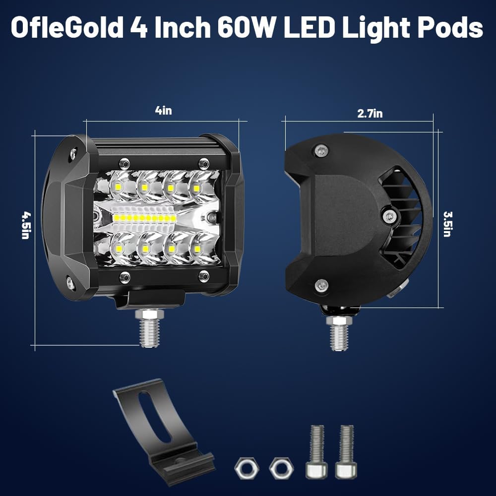 4 Inch 60W LED Light Pods 12V Triple Row Driving Fog Lamp Spot Flood Combo LE...
