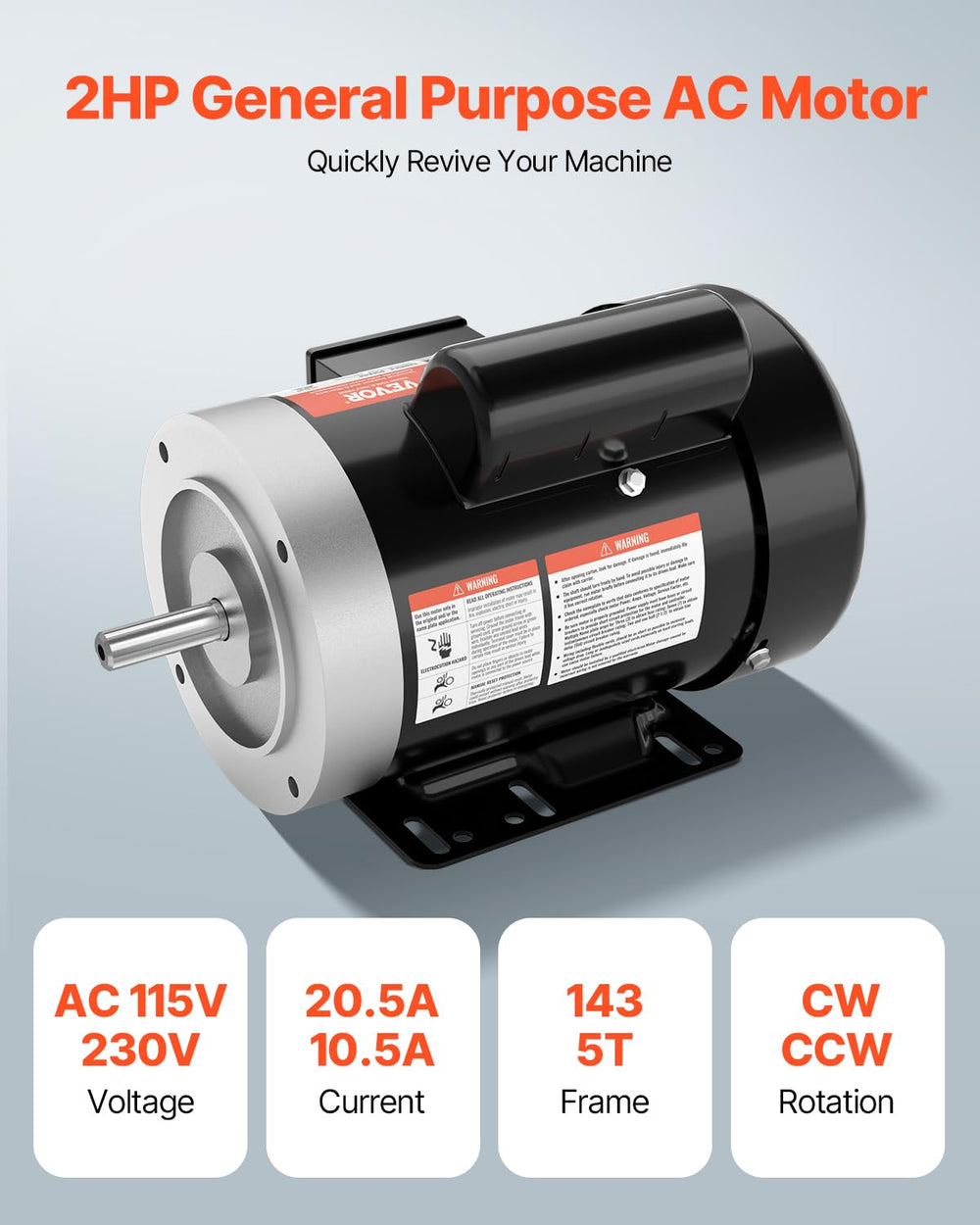 VEVOR 3/4HP Electric Motor 1725 RPM, AC 115V/230V, 56C Frame, Air Compressor ...
