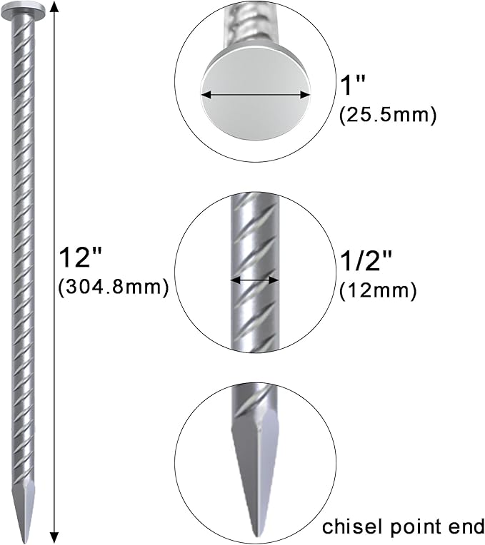 VVOKGO 12 Inch Rebar Stakes Metal Asphalt Anchoring Spikes Ground, 1/2 Inch