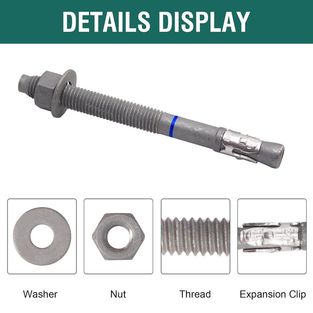 3/4" x 10" Concrete Anchors (10 Pack) Wedge Anchors Bolts, Hot Dip ...