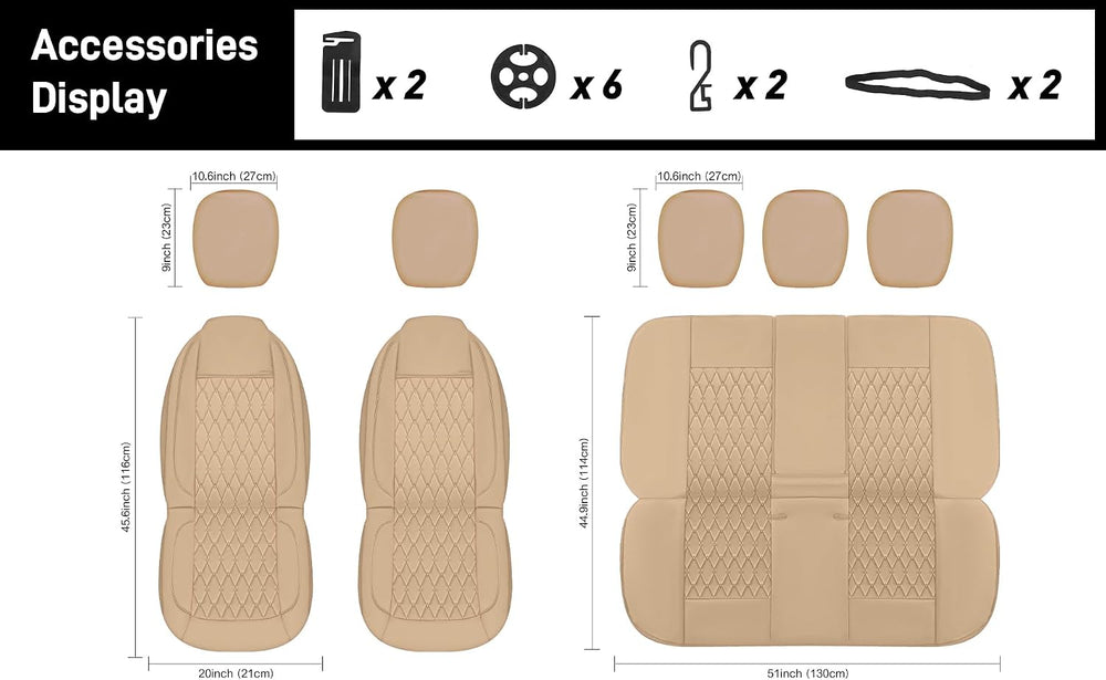 CAROMOP Faux Leather Car Seat Covers Full Set,Luxury and Comfortable Covers f...