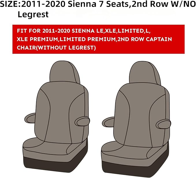 EKR Sienna Seat Covers for 2011-2020 Toyota Sienna L, 7 Seats, 2nd Row Captain