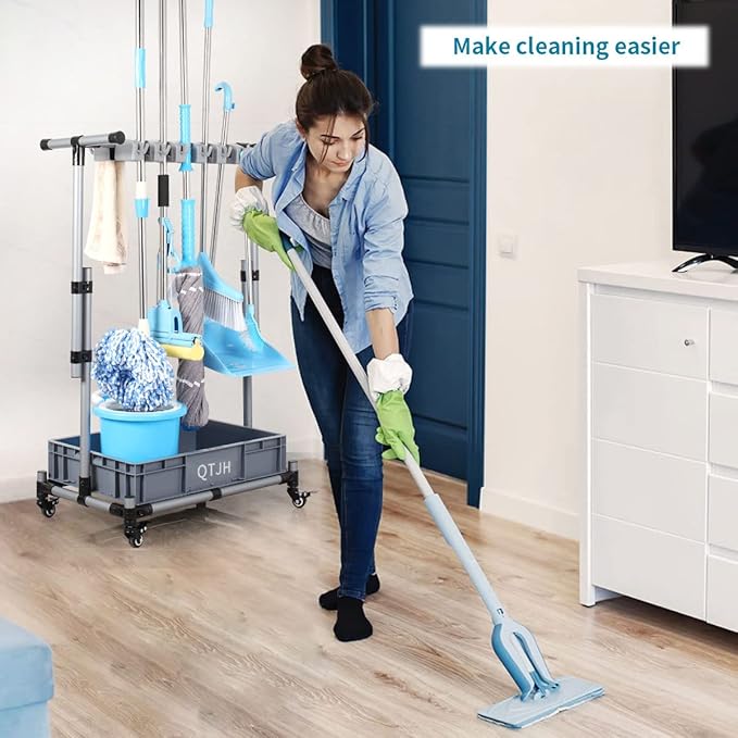Broom And Mop Holder Put Wet Movable Floor-Mounted Mop Rack Floor Standing
