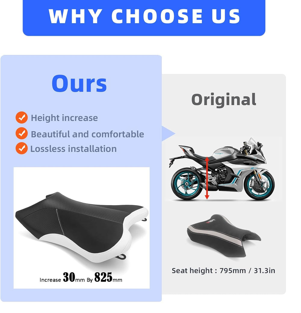 Upgraded Motorcycle Driver Tall Seat Pad for CFMOTO, Soft Leather, Black | Co...