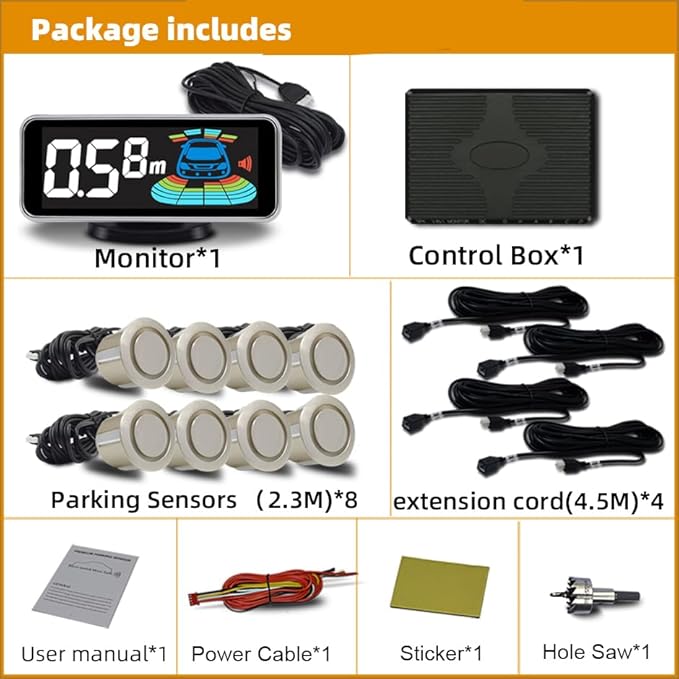 Car 8 Parking Sensors Kit Assist System Reverse Front and Rear Reverse Radar