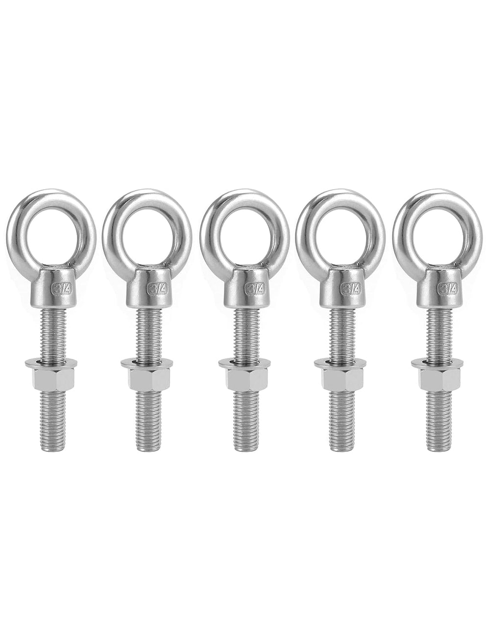 QWORK Stainless Steel Shoulder Eye Bolts 3/4"-10 x 4, 5 Pack – for Lifti...