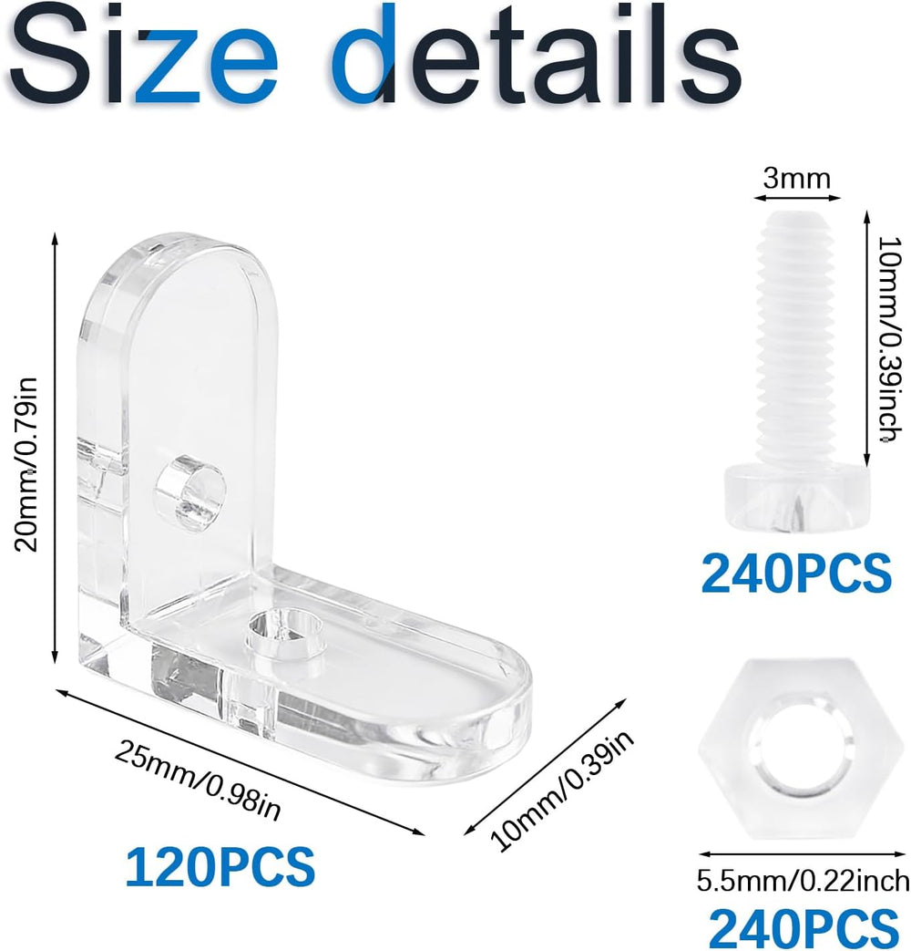 INCREWAY L Brackets, 120Pcs Clear Acrylic Corner Bracket 90 Degree Support Sh...