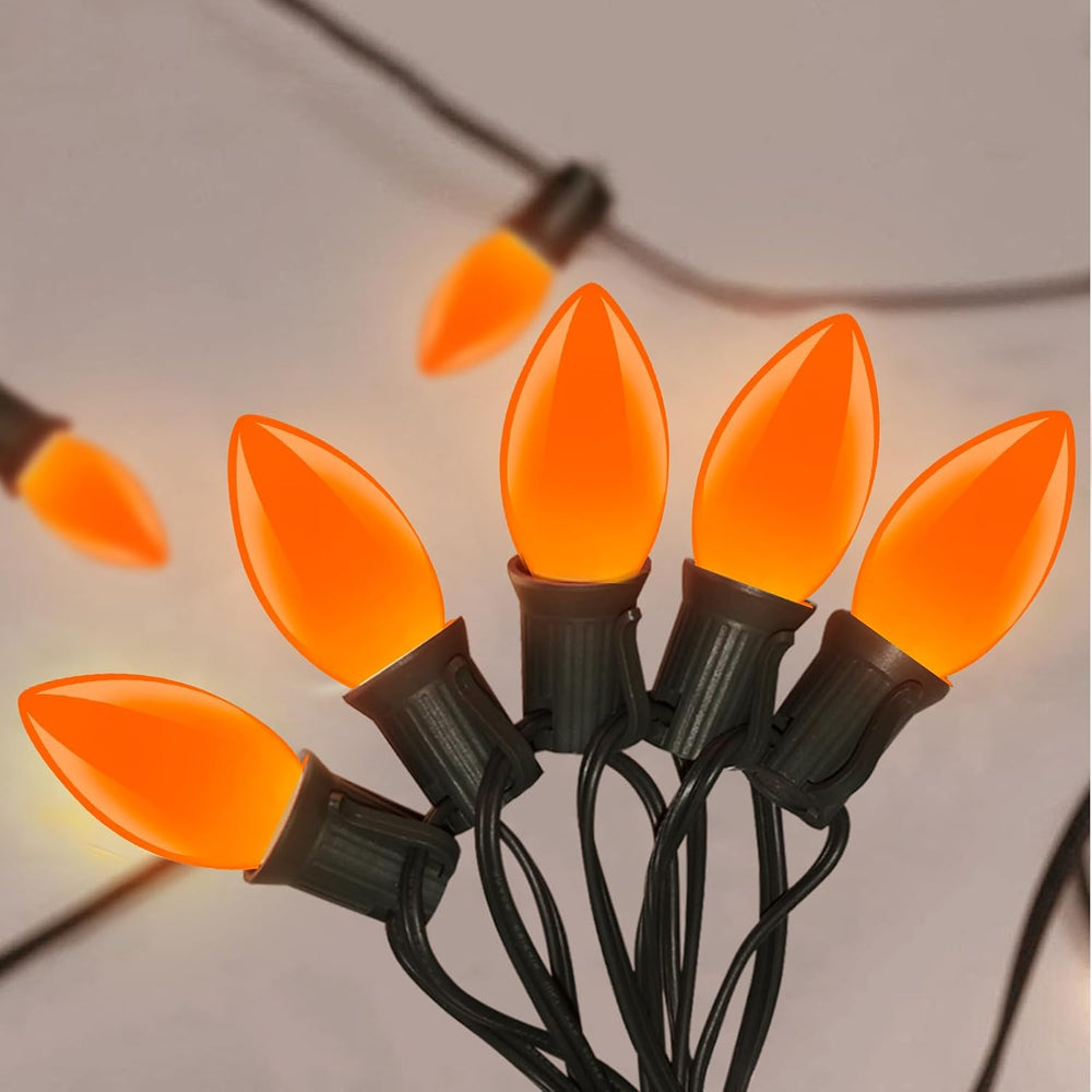 C9 LED Orange Halloween String Lights 25Ft Outdoor Christmas Decorations Ligh...