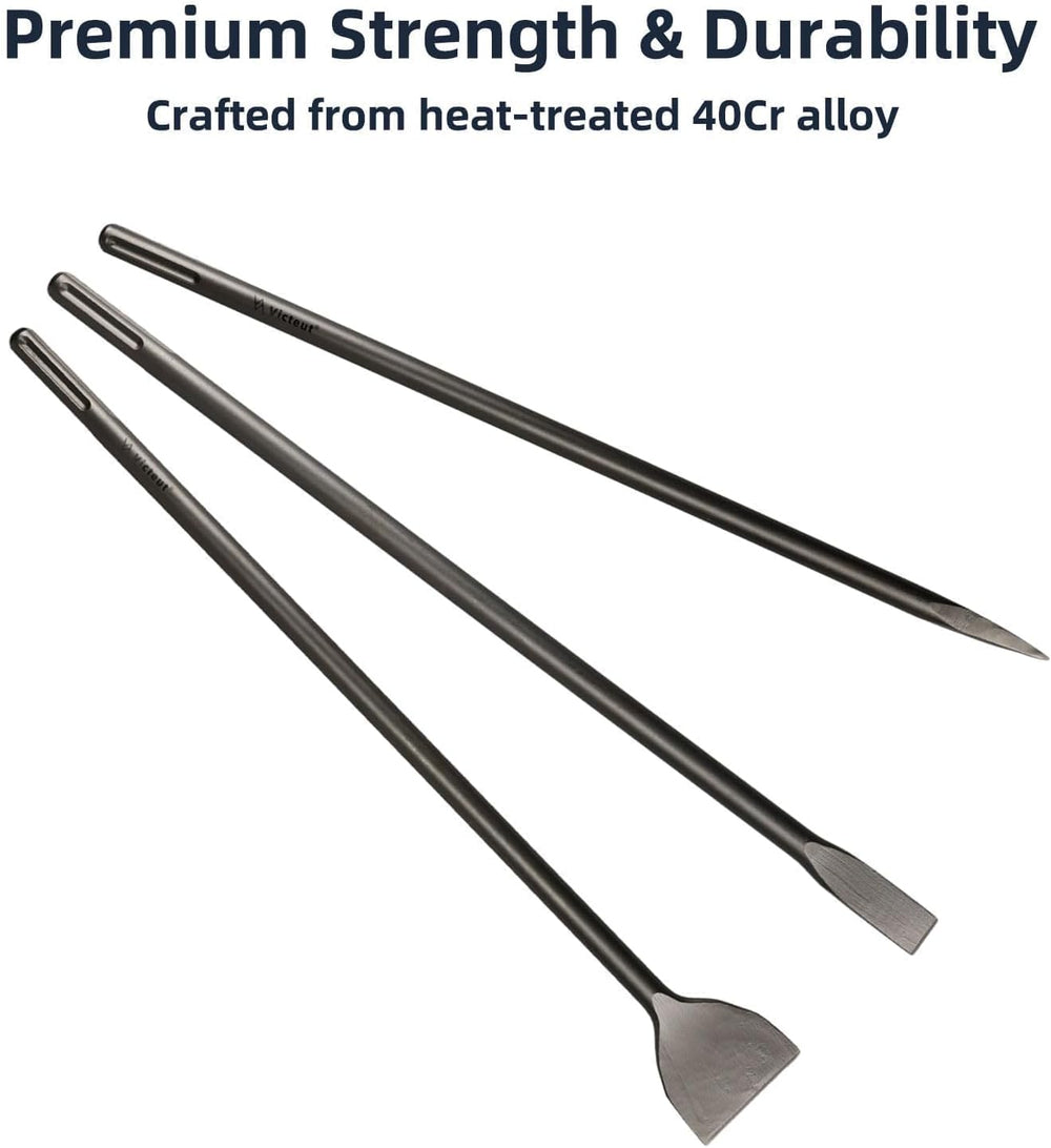 24 Inch SDS Max 3pc Set - 1 Inch Flat Chisel, Point Chisel and 3 Inch Scaling...