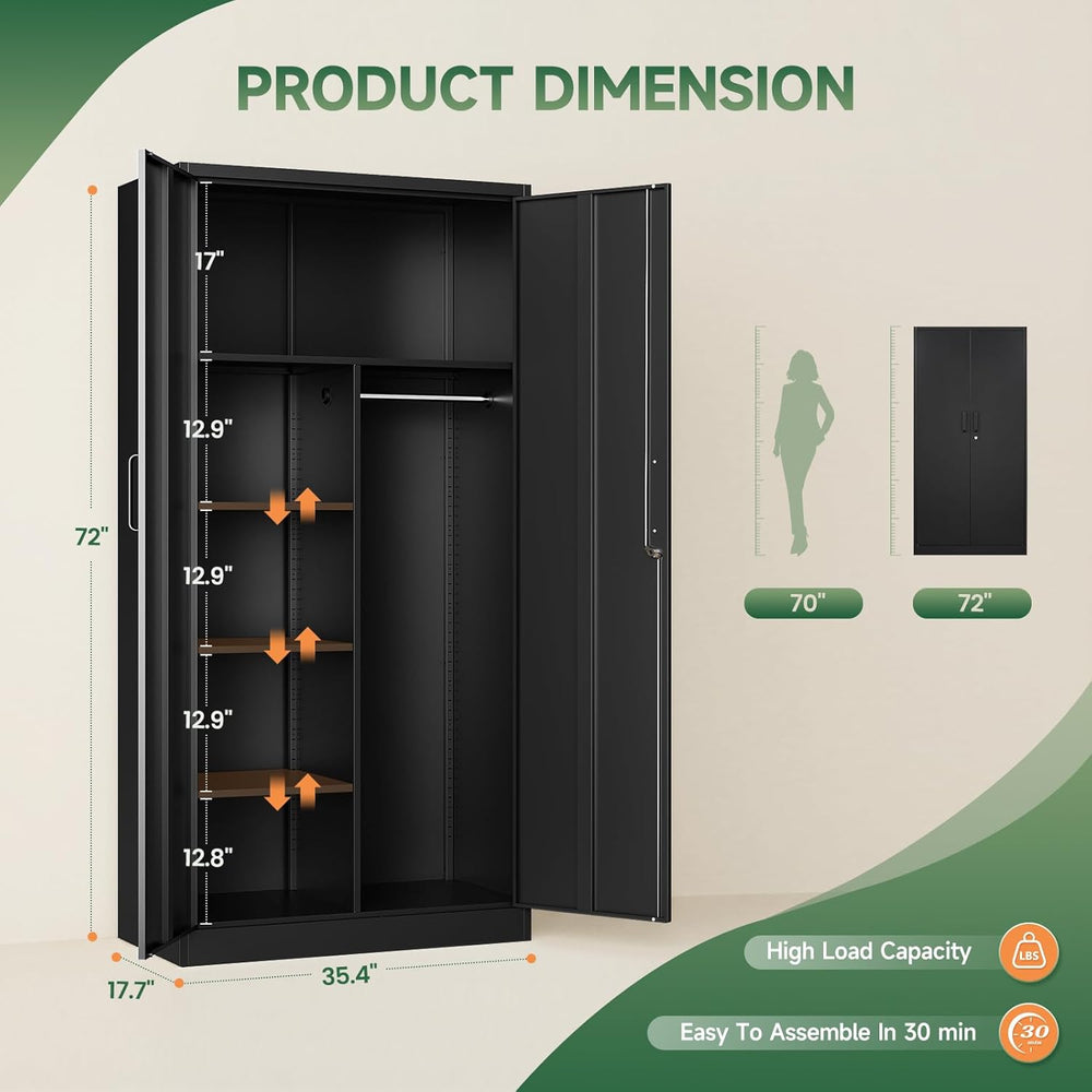 Letaya Metal Storage Cabinets Locker with Lock Door, 72'' Clothing Co...