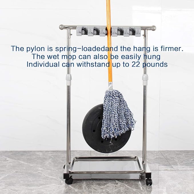 movable mop broom holder put wet mops floor standing cleaning tool rack