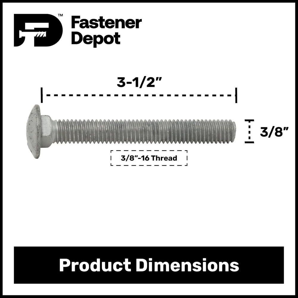 3/8"-16 x 3-1/2" (100 Sets) Hot Dipped Galvanized Carriage Bolt Kit...