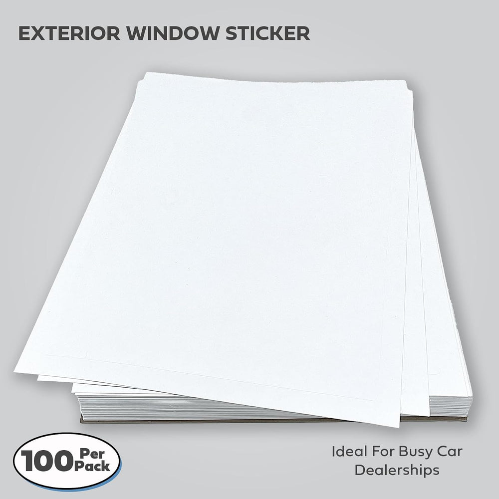 Window Stickers for Car Dealers -Plain Blank White - Exterior, 'Outdoor