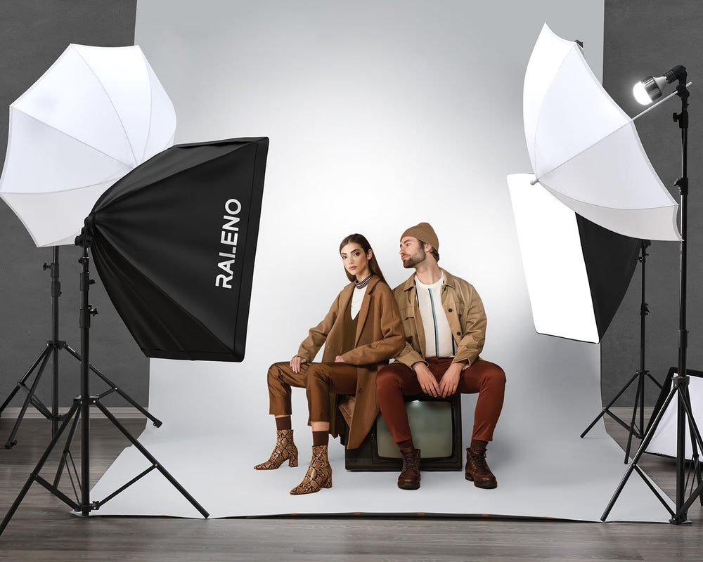 RALENO Photography Lighting Kit, 8.5x10ft Backdrop Stands with Green Screen