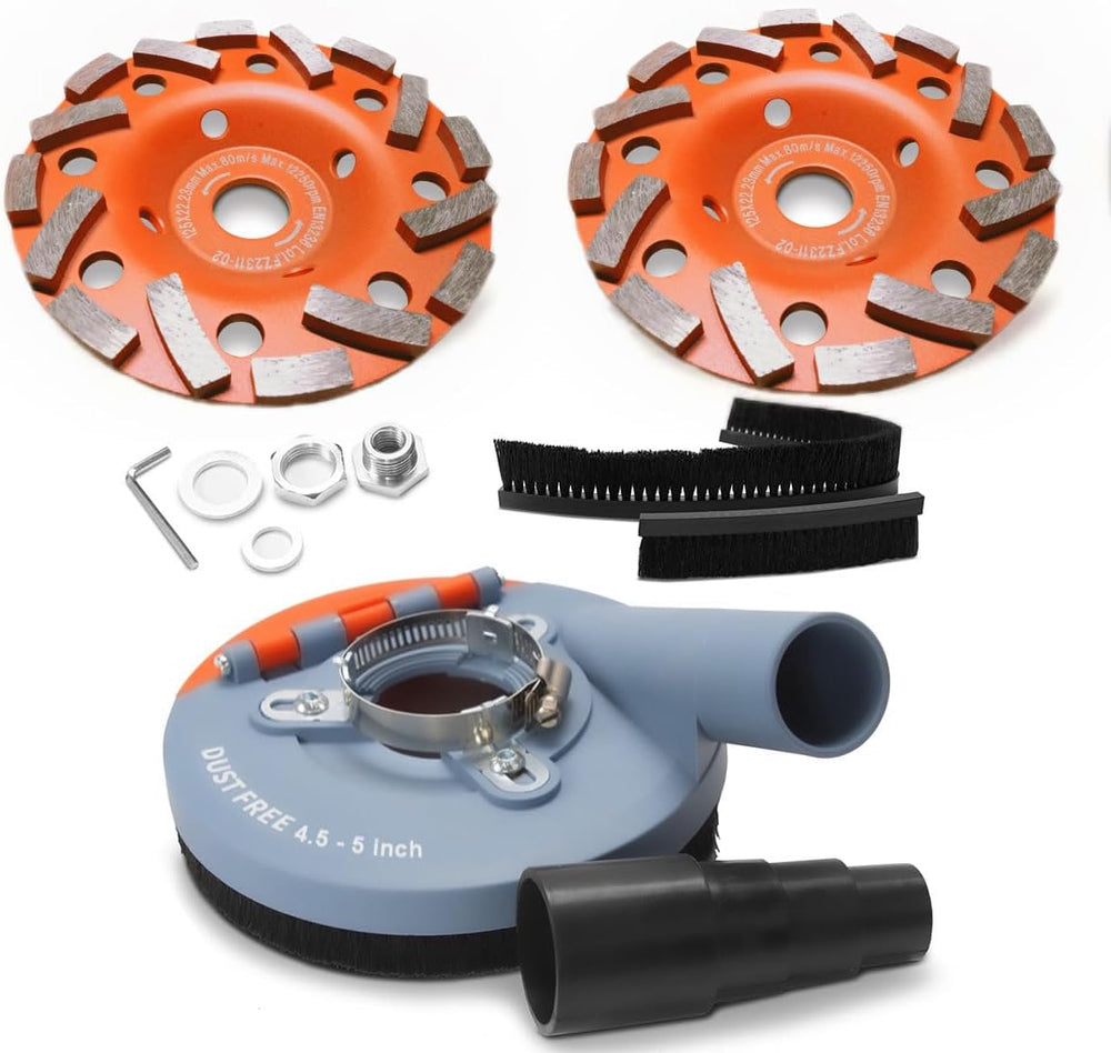 Wohenhao Dust Shroud for Angle Grinder 4.5-5 inch + 2 PCS Diamond Grinding Cu...