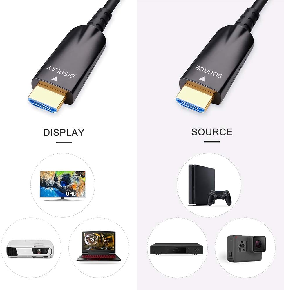 DTECH 25ft Fiber Optic HDMI Cable 4K 60Hz 1080p HD Video 3D ARC HDCP CEC High...