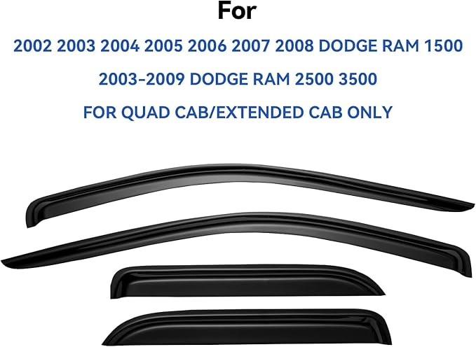 Window Visors Rain Guards for 2002-2008 Dodge Ram 1500 Quad Cab/Extended Cab