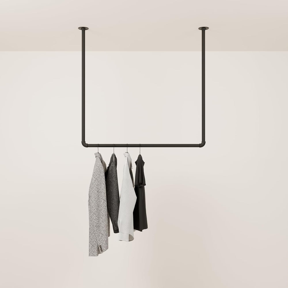 pamo Ceiling Mounted Clothes Rack – Black, 41x38 in, 55 lbs Capacity