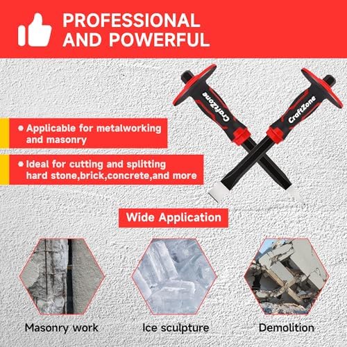 Masonry Chisel Set - 2-Piece Heavy Duty Pointed & Flat Rock Chisels, Conc...