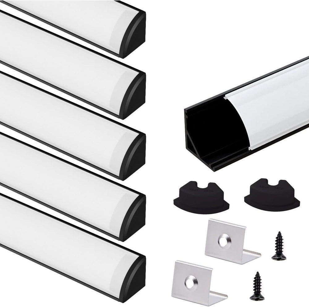 VST 6Pack 3.3 ft Black LED Aluminum Channel with Milky White Cover V Shape 16...