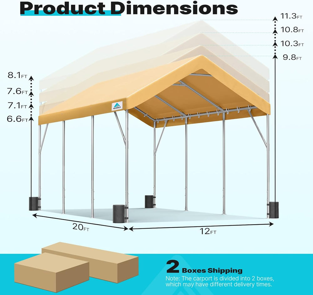 ADVANCE OUTDOOR 12x20 ft Heavy Duty Carport Potable Car Canopy Garage Party T...