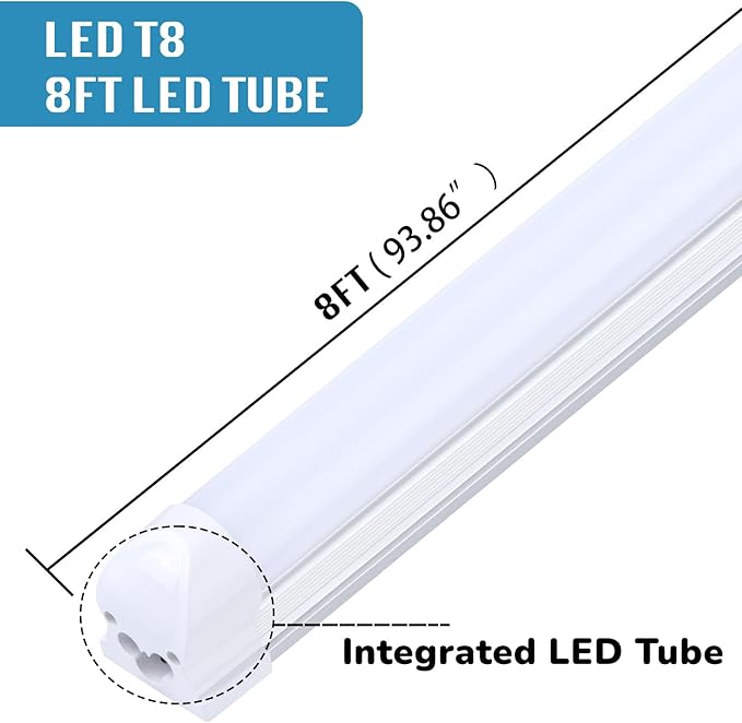 8FT LED Shop Light Fixture, Super Bright 100W 6000K Cold White 15000LM (12-Pack)