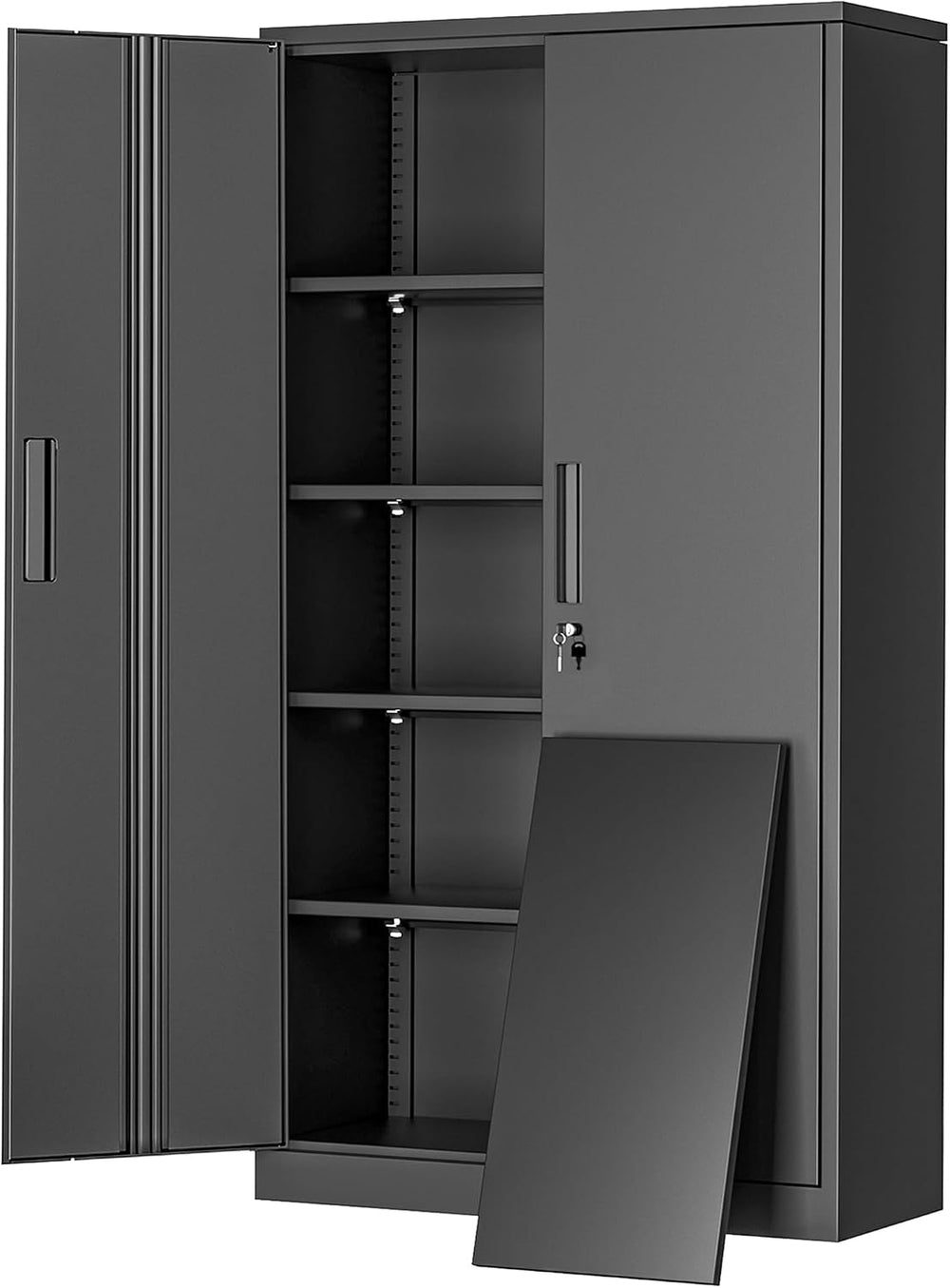 Greenvelly Metal Cabinet, 72” Black Tool Steel Locking Cabinet with Doors and...