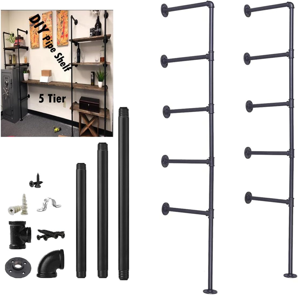 5 tier Industrial Wall Mount Iron Pipe Shelf Shelving Bracket Vintage Retro C...