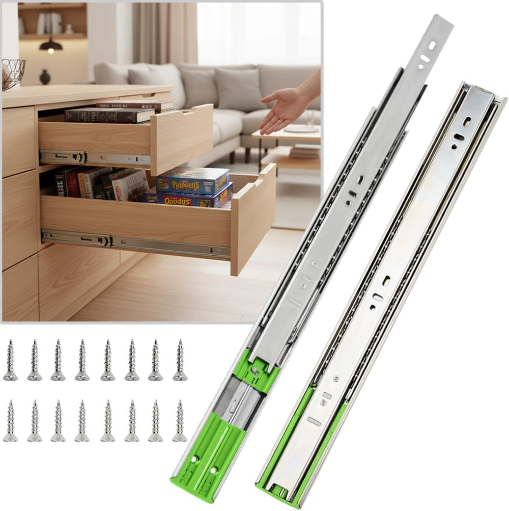 Soft Close 22" Drawer Slides, Full Extension Side Mount, 10 Pairs