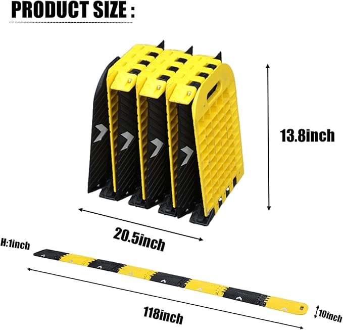 Portable Vehicle Traffic Speed Bump 118"×10"×1"Yellow-Black Re...