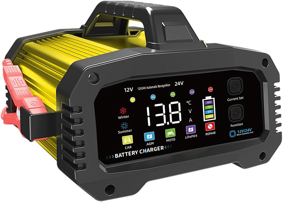 E-FAST 25A Car Battery Charger, 12V/24V Automatic Automotive Battery Maintain...