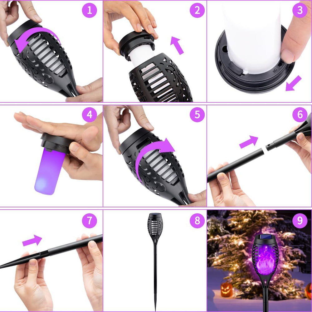 16P Purple Flame Halloween Solar Lights for Halloween Decorations Outdoor