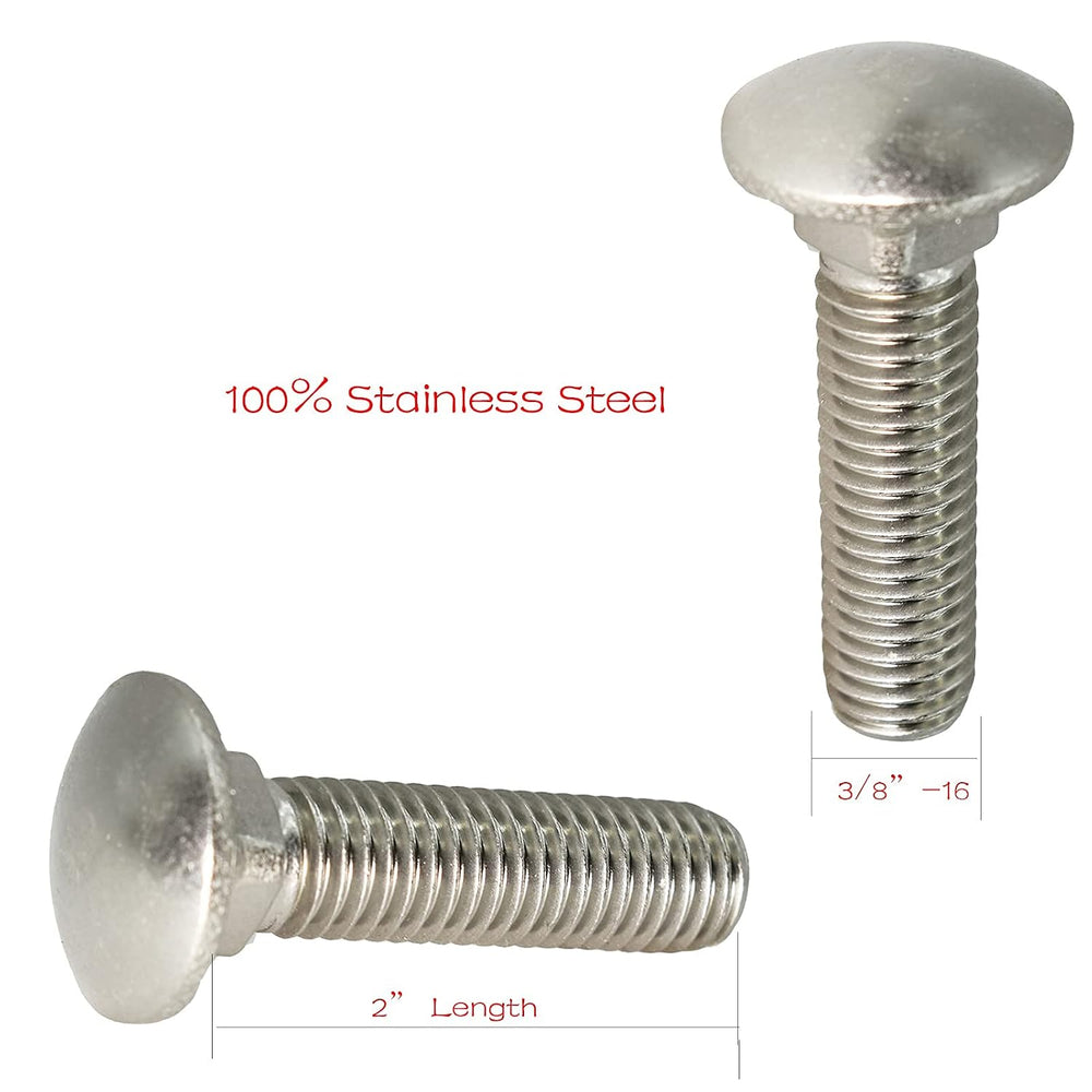 SANTIE 18-8 Stainless Steel Carriage Bolt, 3/8-16 X 2 in.25pc