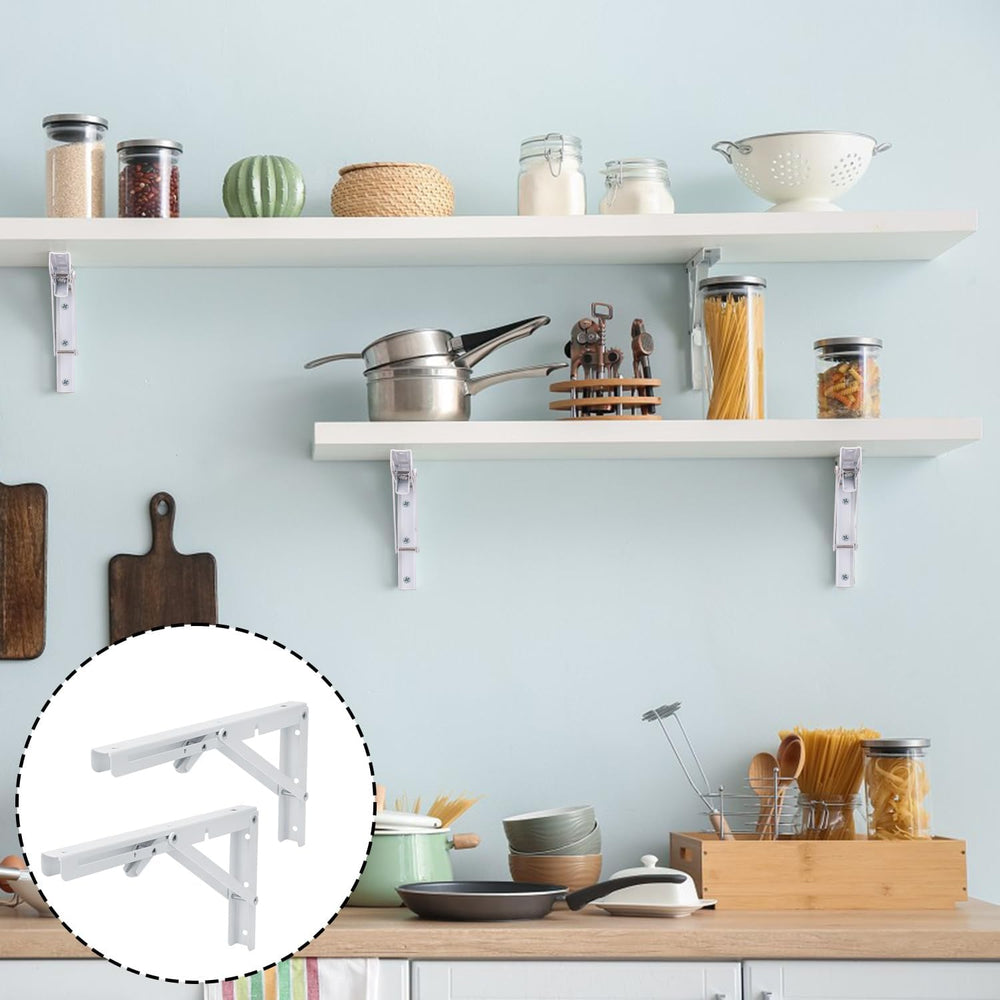 10 Pack 12 Inch White Folding Shelf Brackets with Screw, Collapsible Shelf Br...