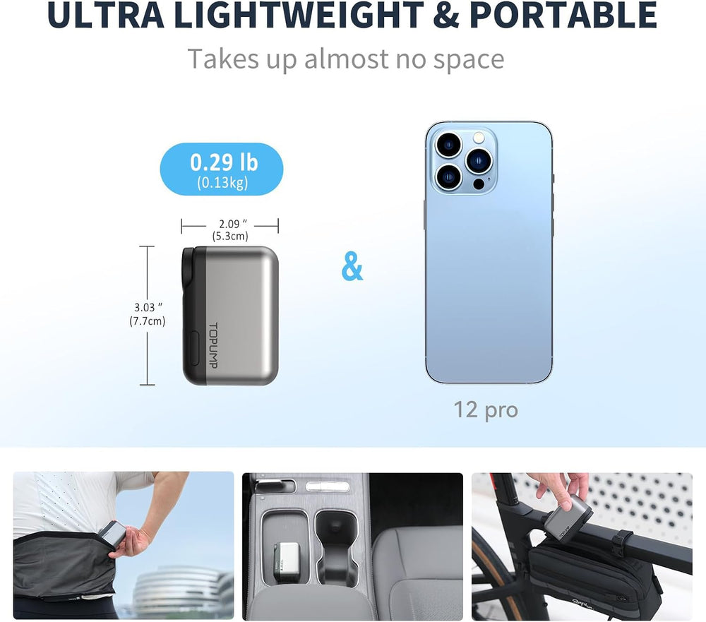 TOPUMP TB2PRO Mini Electric Bike Pump, 120PSI Portable Bicycle Tire Pump