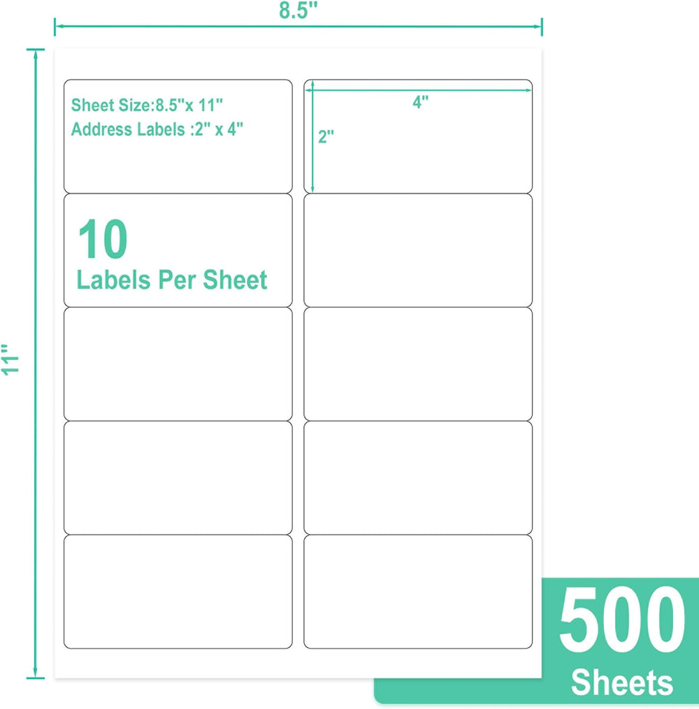LLIKED 2"x4" Bulk Printable White Label Stickers 5000 Labels 500 Sh...