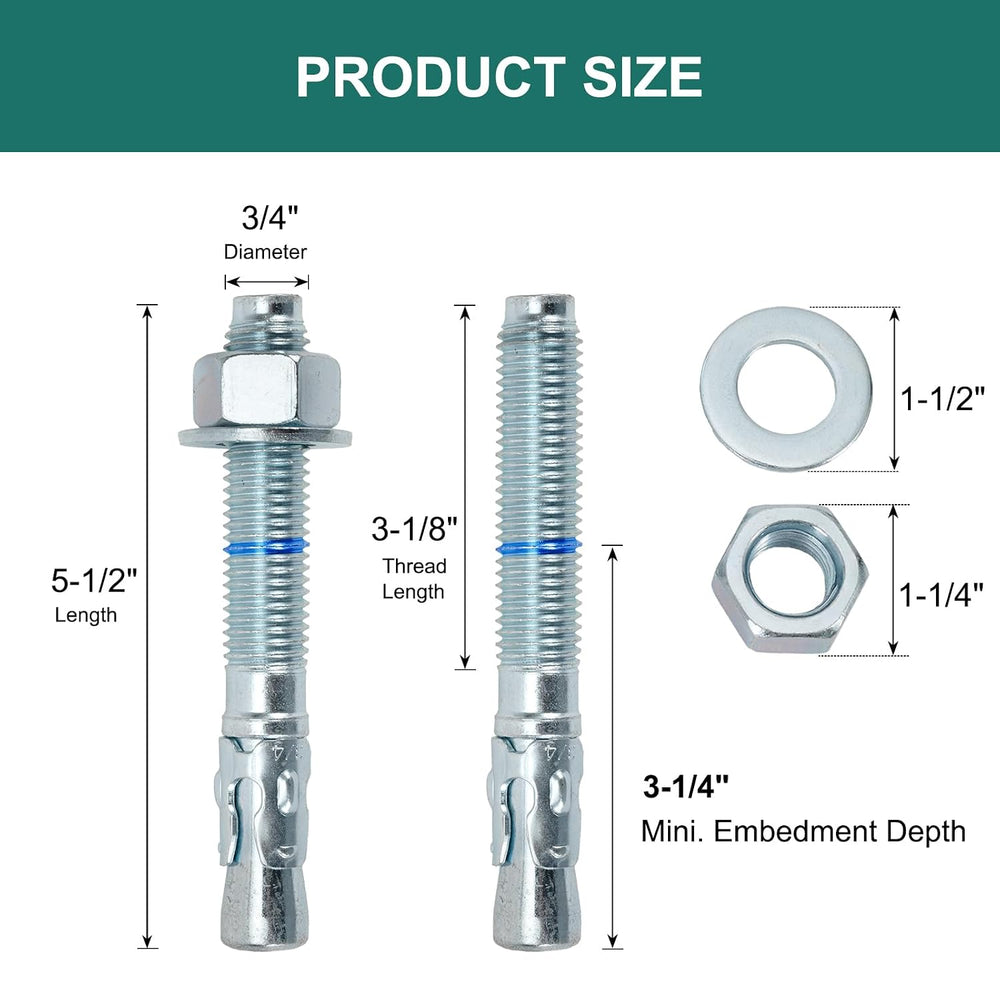 3/4" x 5-1/2" Concrete Anchors (20 Pack) 3/4 inch Wedge Anchors Bol...