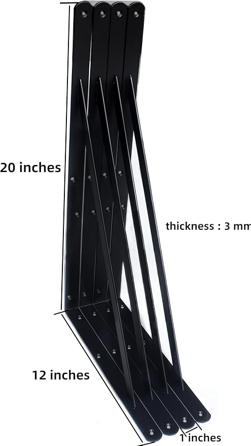 16 Pack L20 x H 12" Black Heavy Duty Shelf Brackets