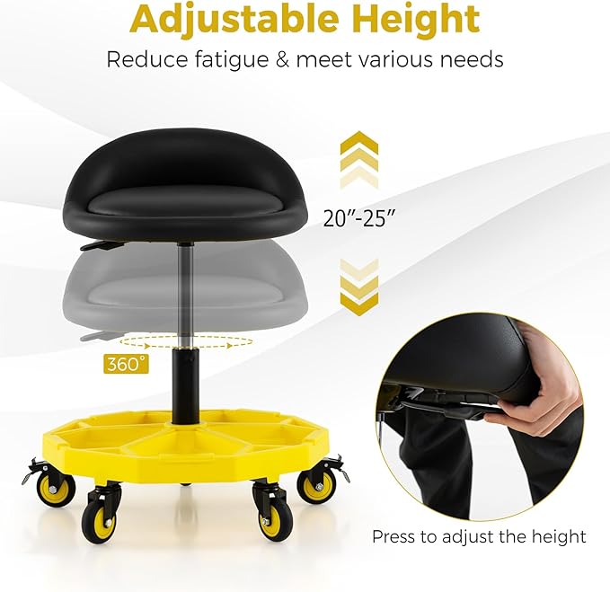 Mechanic Stool, 350 LBS Capacity Rolling Shop Stool