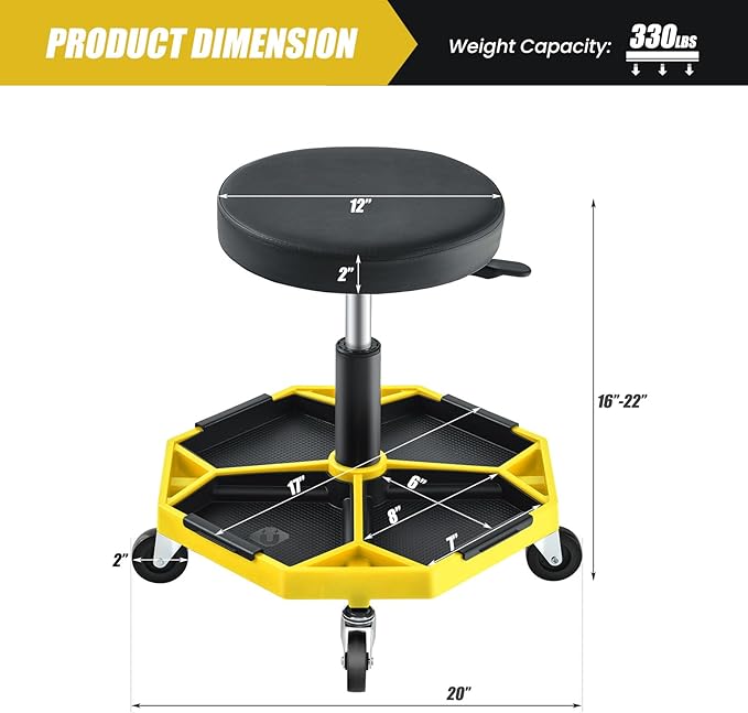 IRONMAX Rolling Mechanic Stool, Adjustable Shop Stool Creeper Seat