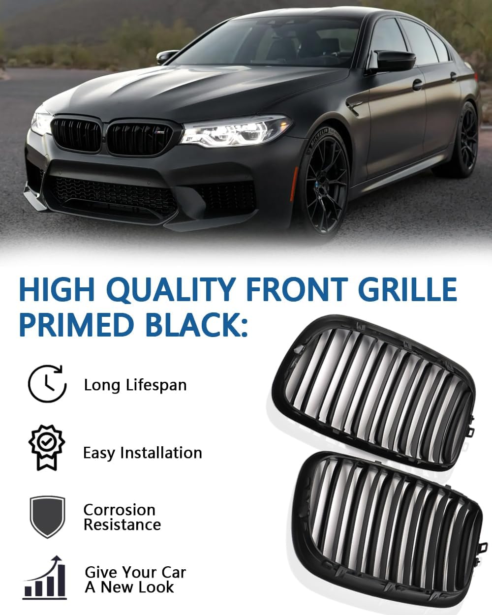 Double Slats Gloss Black Front Grill Compatible with 2012-2018 BMW 3 Series F...
