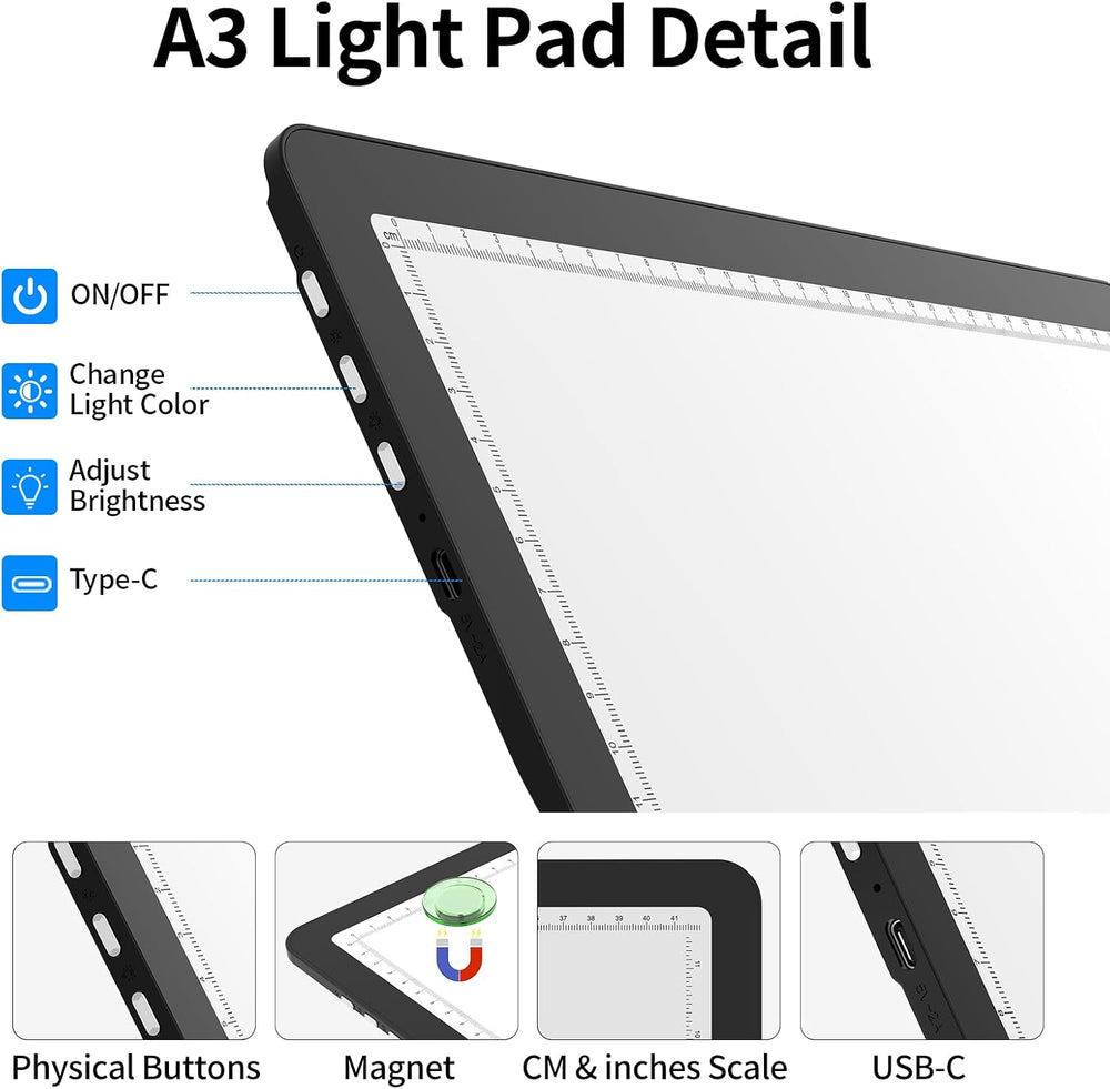 TOHETO Rechargeable A3 Light Board with Stand, Bag, Super Bright Magnetic Lig...