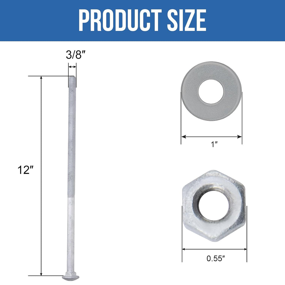3/8" x 12" Carriage Bolts (25 PCS), Hot Dip Galvanized, Heavy Duty ...